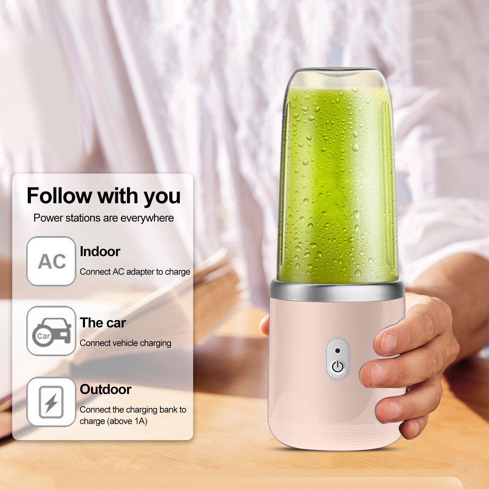 6 Blades Mini Juicer Cup Extractor, Fruit Squeezer, USB Rechargeable, 400ml Portable Blender for Shakes Smoothies Baby Food Fruit Machine