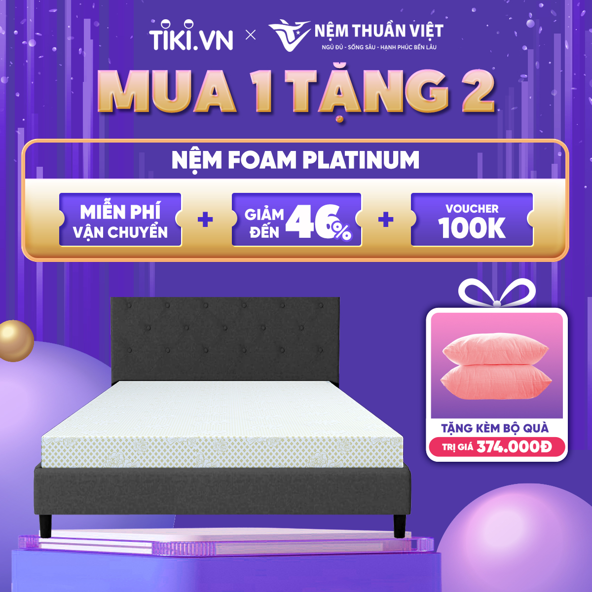 (1m8x2mx20cm) Nệm Foam Cao Cấp Thuần Việt Platinum Công Nghệ Hoa Kỳ, Kháng Khuẩn Tối Ưu