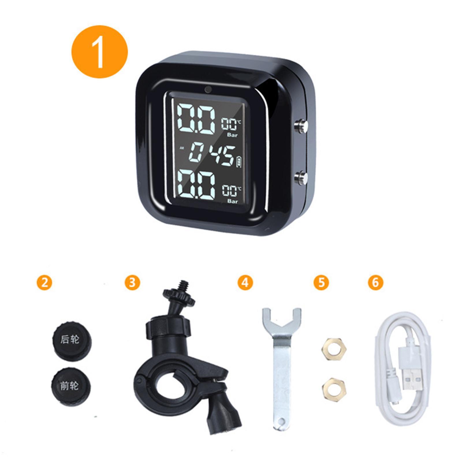 Wireless Motorcycle TPMS USB Solar Charging Tyre Temperature LCD Digital Display Tire Pressure Monitoring System High Accurancy 0 - 4 Bar