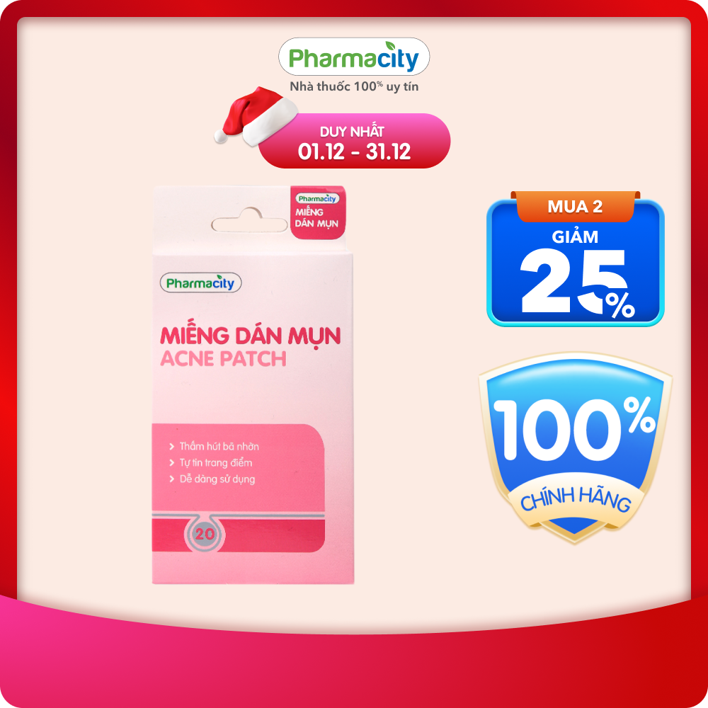 Miếng dán mụn Pharmacity Acne Patch thấm hút mủ và hỗ trợ phục hồi (Hộp 20 miếng)