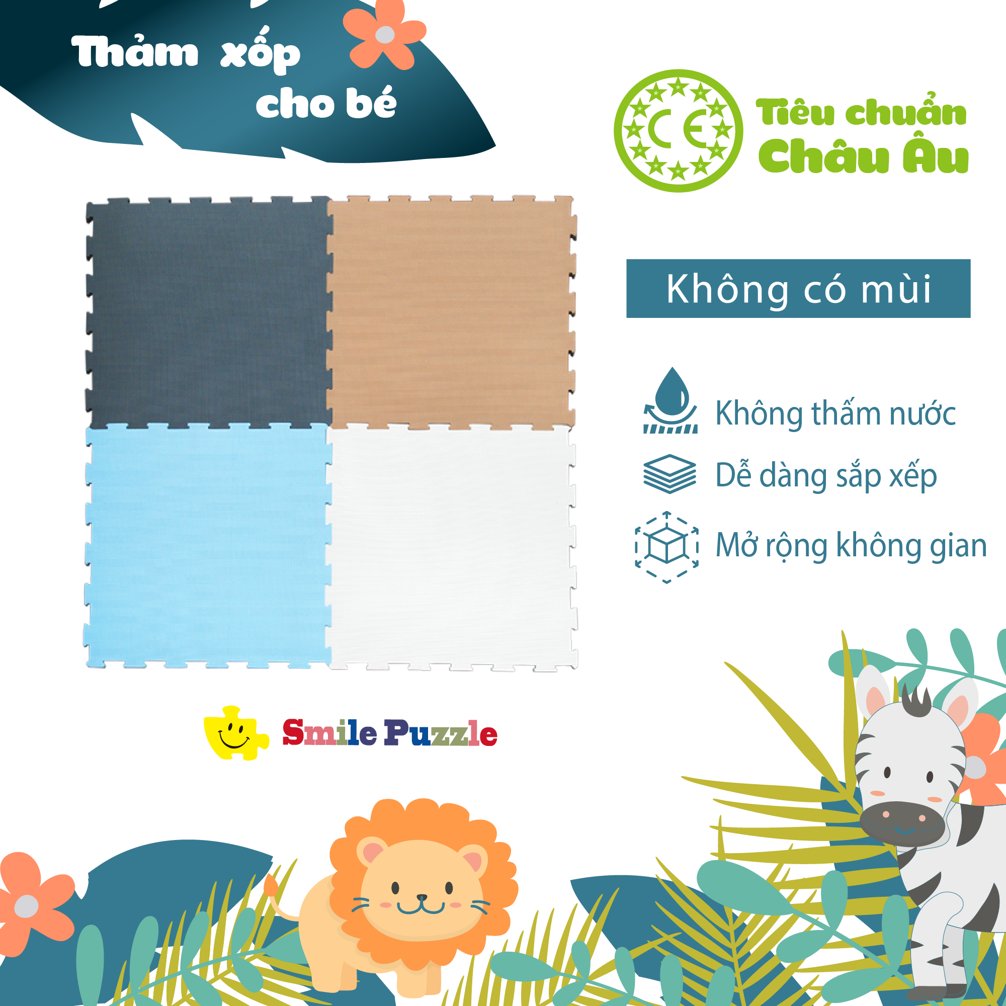 Thảm xốp lót sàn cho bé - đơn màu pastel KHÔNG MÙI Smile Puzzle