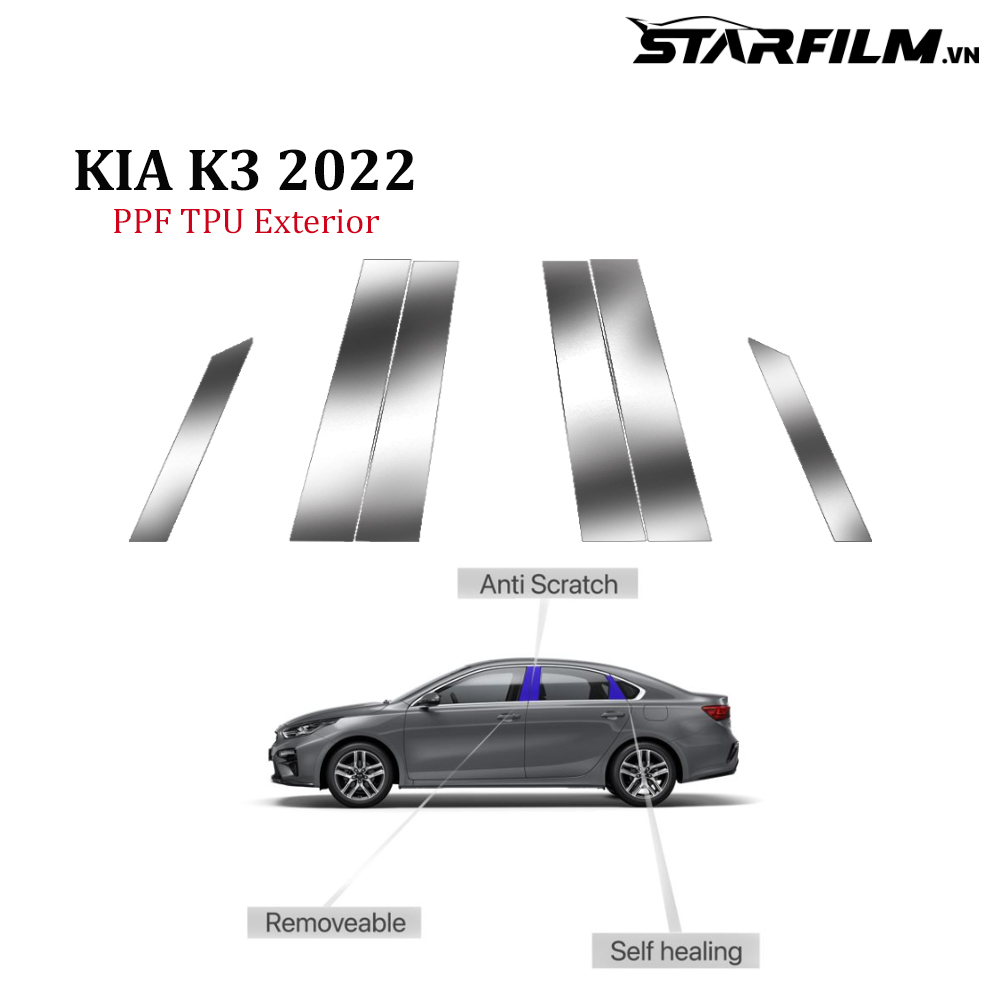 Kia K3 2022 Miếng dán PPF TPU ốp trụ bóng ngoài xe