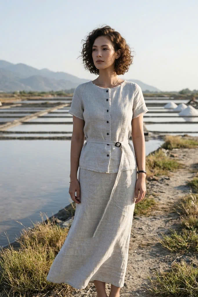 Áo Linen Tua Rua Rút Chỉ Lanh Xám TOP220 Thời trang thiết kế Hity