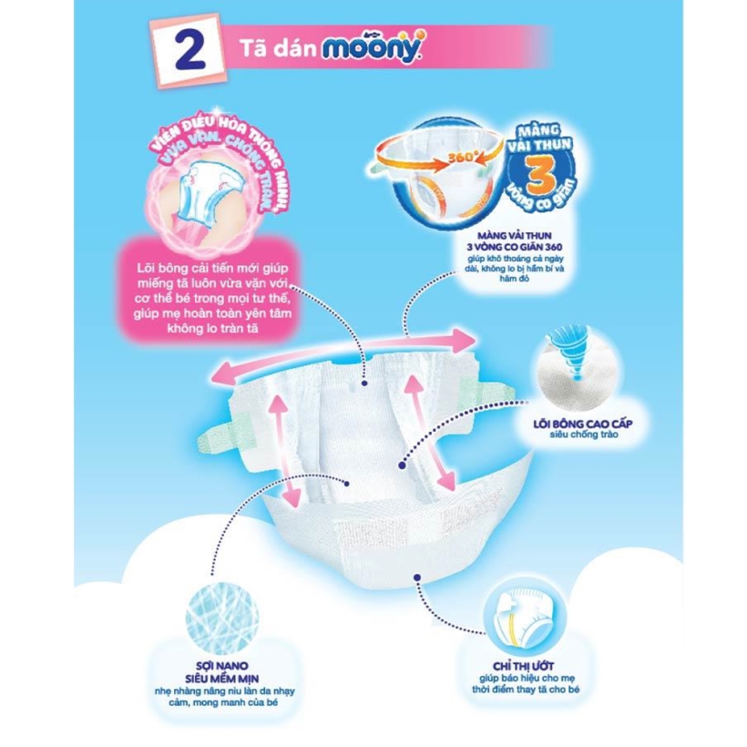 Tã dán cao cấp Moony M64 nhập khẩu từ Nhật Bản