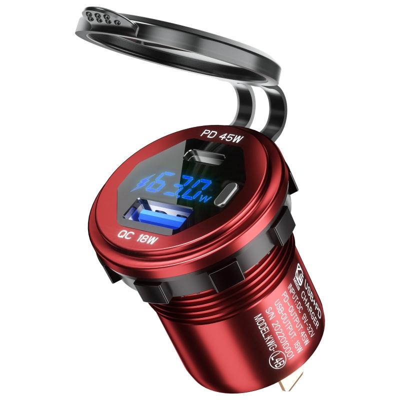 12V-24V USB + Loại C Outlet Power Power Power Sức phí nhanh cho điện thoại di động