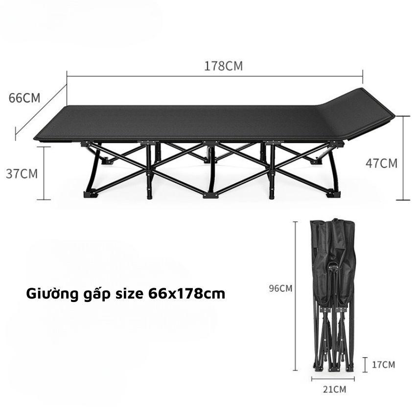 Giường Xếp Văn Phòng Ngủ Trưa Black, Giường Ngủ Gấp Gọn Kèm Đệm Bông Dày