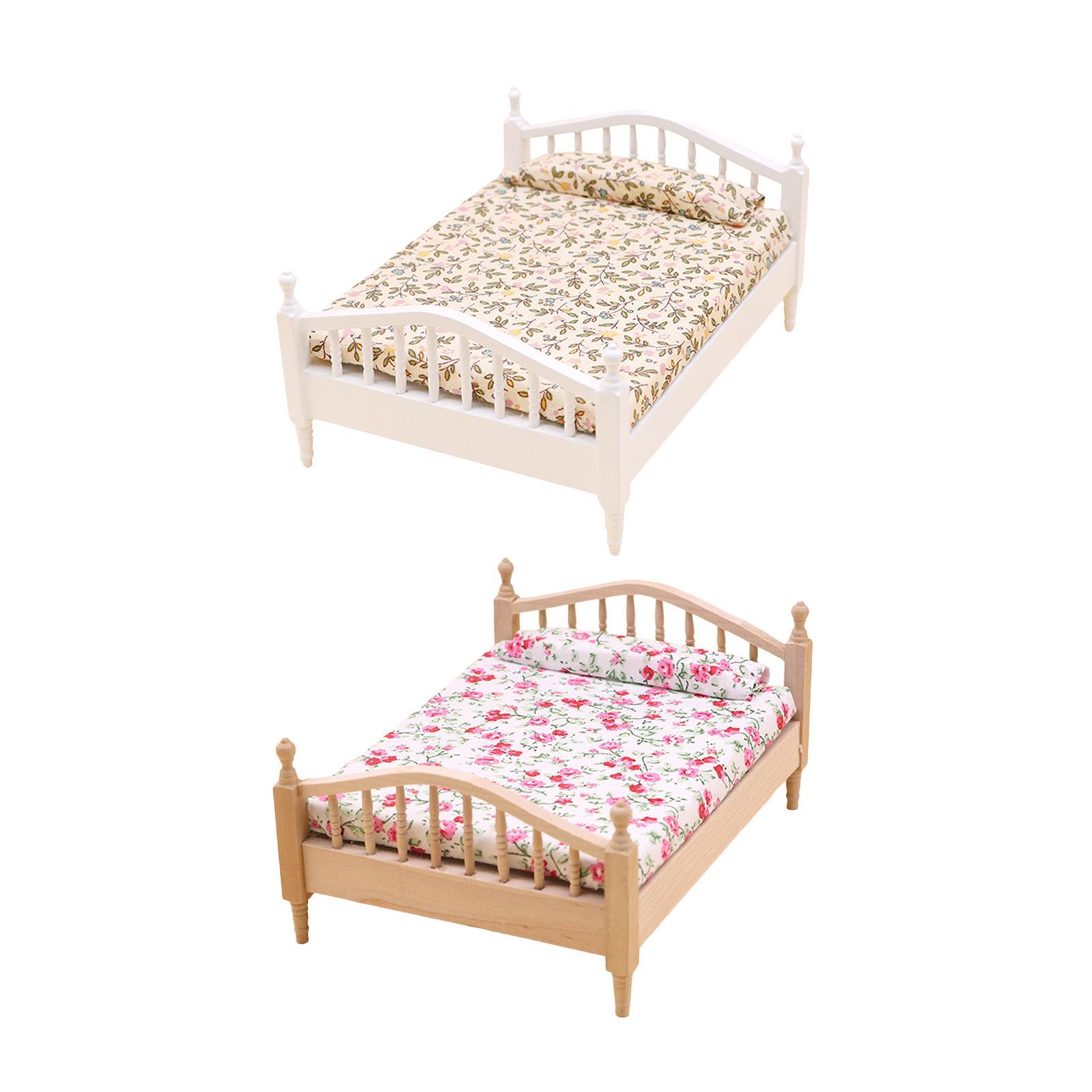 2x Dollhouse Miniature Bed Single Bed Model DIY Scene Model