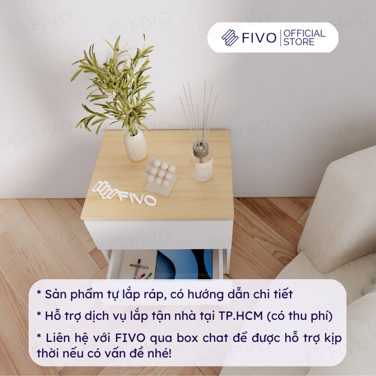 Tủ Đầu Giường Gỗ FIVO FT19 Có Hộc, Ngăn Kéo Cao Cấp, Tay Cầm Thiết Kế Thẩm Mỹ