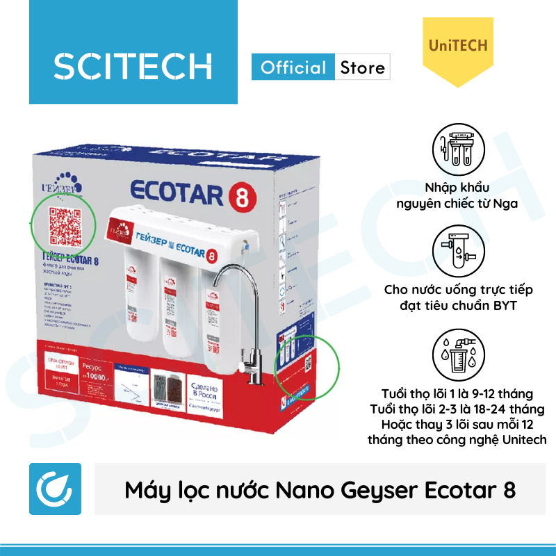 Máy lọc nước Nano Geyser Ecotar 8 kèm bộ đơn lọc thô 10 inch by Scitech - Hàng chính hãng