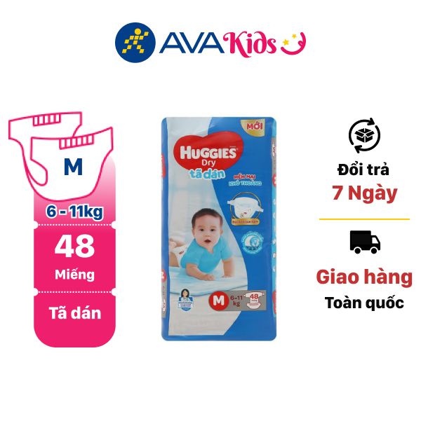 Tã dán Huggies Dry size M 48 miếng (cho bé 6 - 11kg)