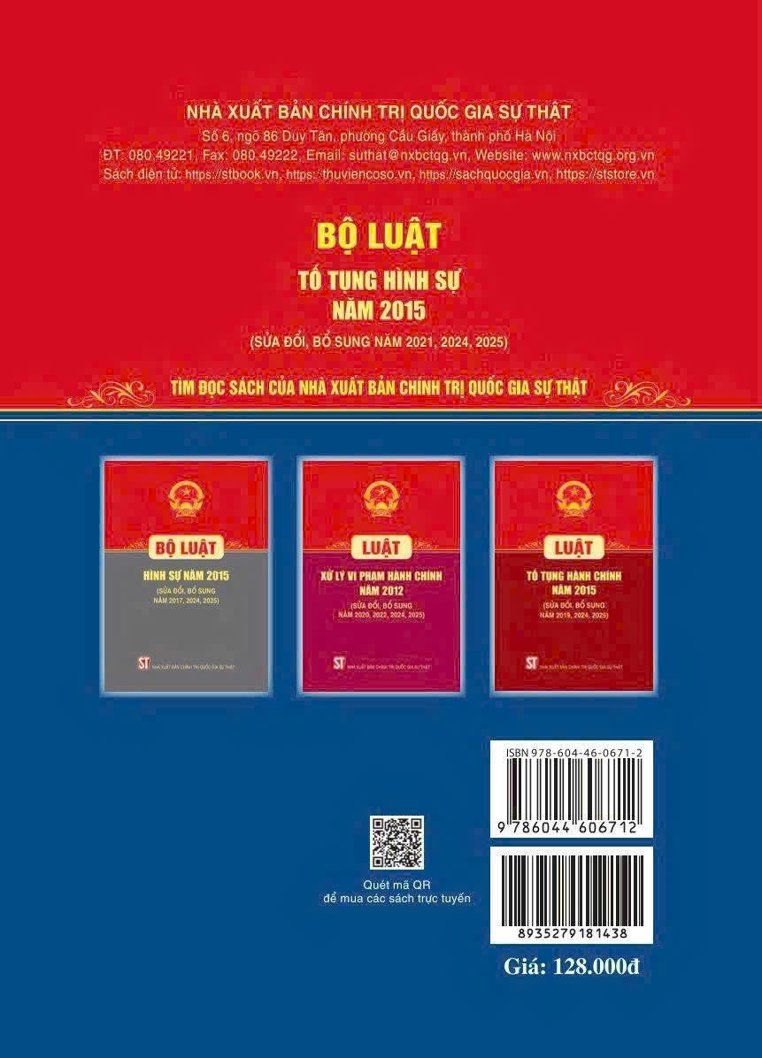 Bộ luật Tố tụng hình sự năm 2015 (Sửa đổi, bổ sung năm 2021, 2024, 2025)