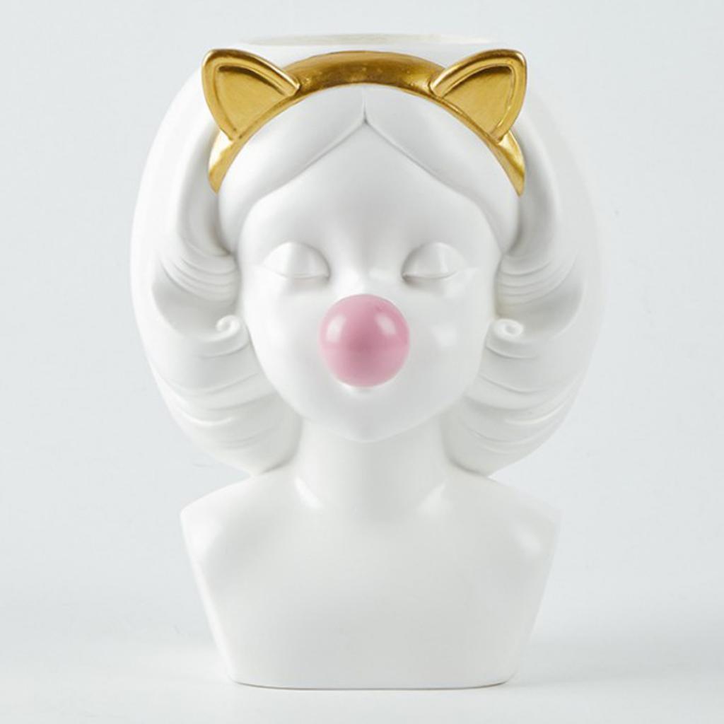 Adorable Girls Blow Bubbles Cactus Plant Pot Flower Pot Container Planter White