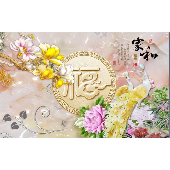 Tranh dán tường Chim công hiện đại nổi bật, tranh dán tường 3d hiện đại MS641985