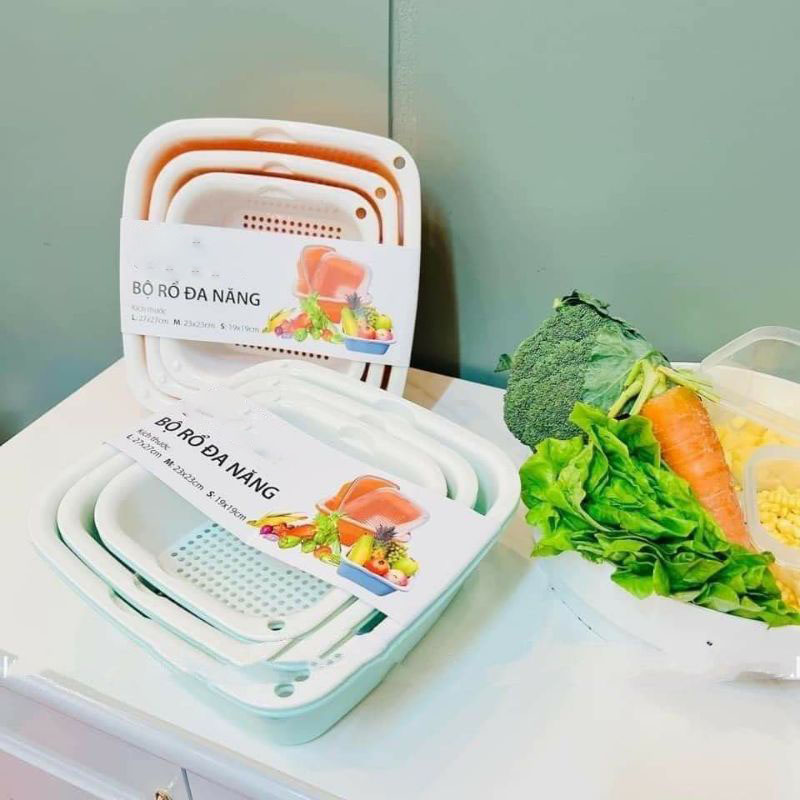 Combo bộ rổ 6 món kèm chậu chất liệu nhựa cao cấp, đựng đồ đa năng