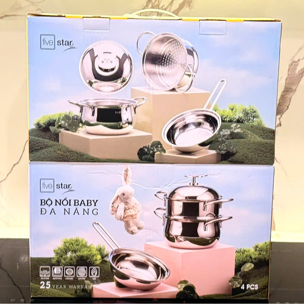 Bộ Nồi Baby 3 Món Fivestar Plus FPB3005 3 Lớp Inox 304 gồm 1 nồi 16 cm 1 xửng 16 cm 1 chảo 16 cm