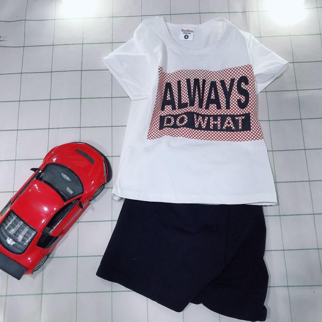 Bộ quần áo bé trai cotton in chữ allway do what cho bé từ 8kg đến 20kg