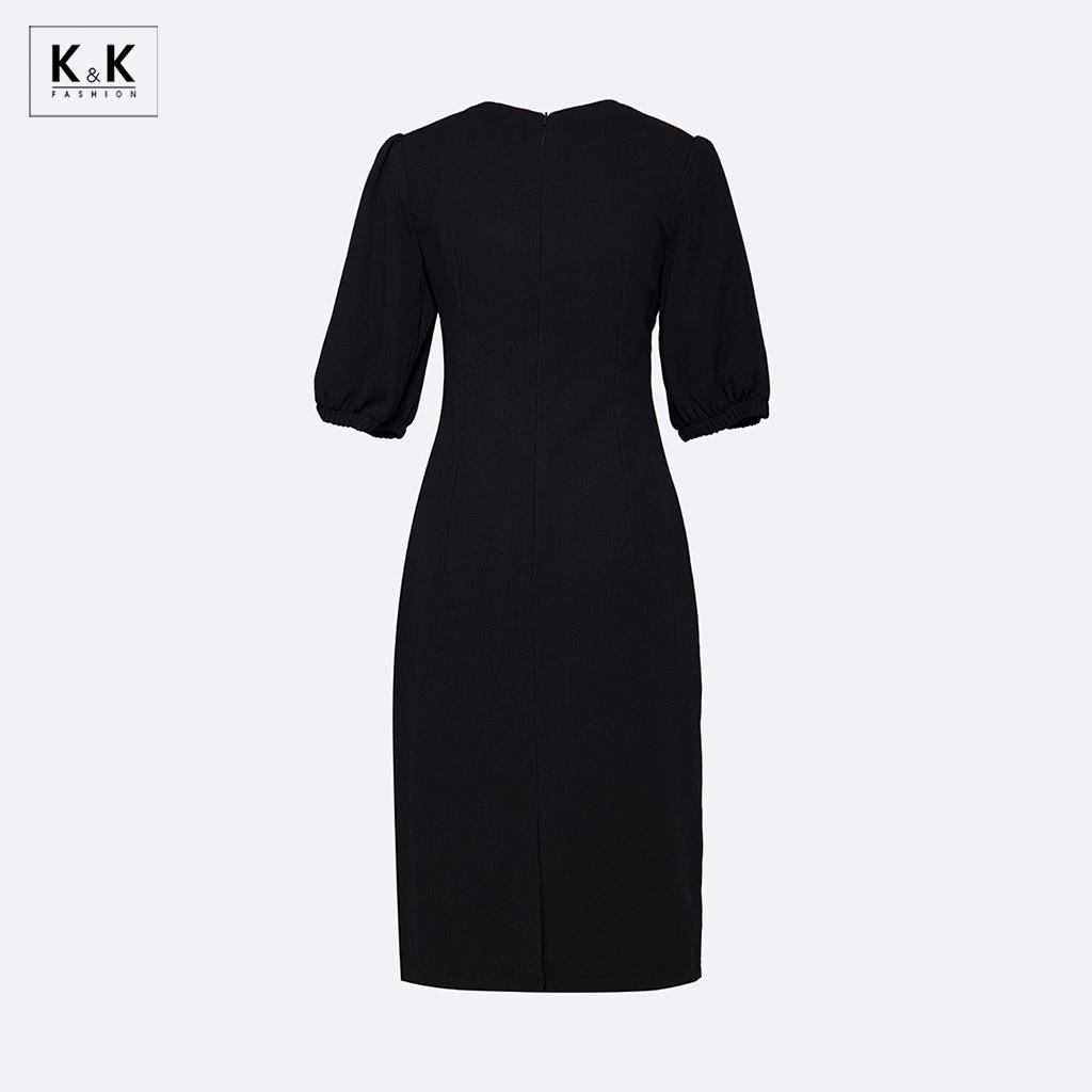 Đầm Đen Công Sở Cổ Cut Out Tay Lửng K&K Fashion KK119-30 Chất Liệu Tuyết Mưa