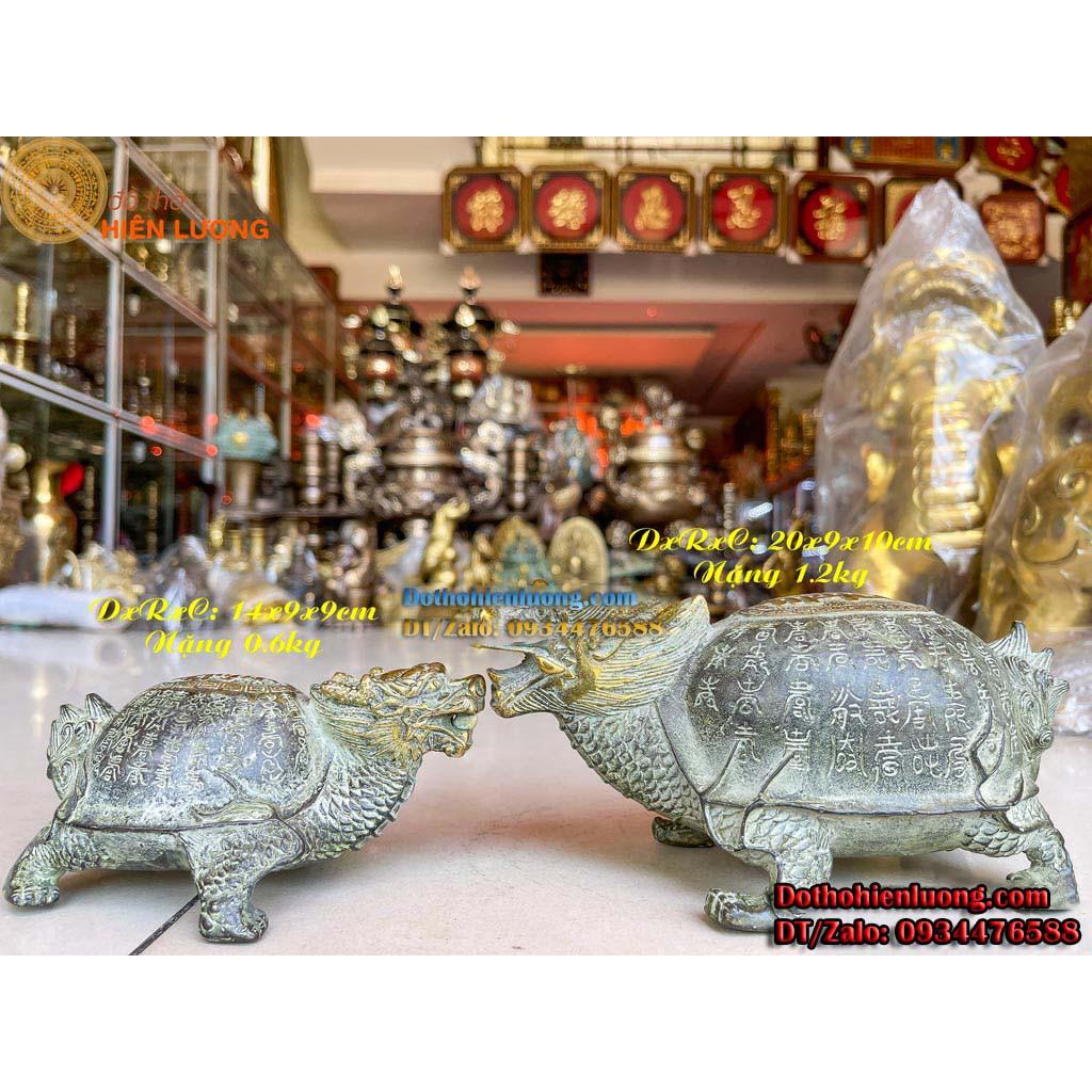 Tượng Long Quy Lưng Cõng Chữ Thọ Màu Giả Cổ Bằng Đồng - Linh Vật Phong Thủy