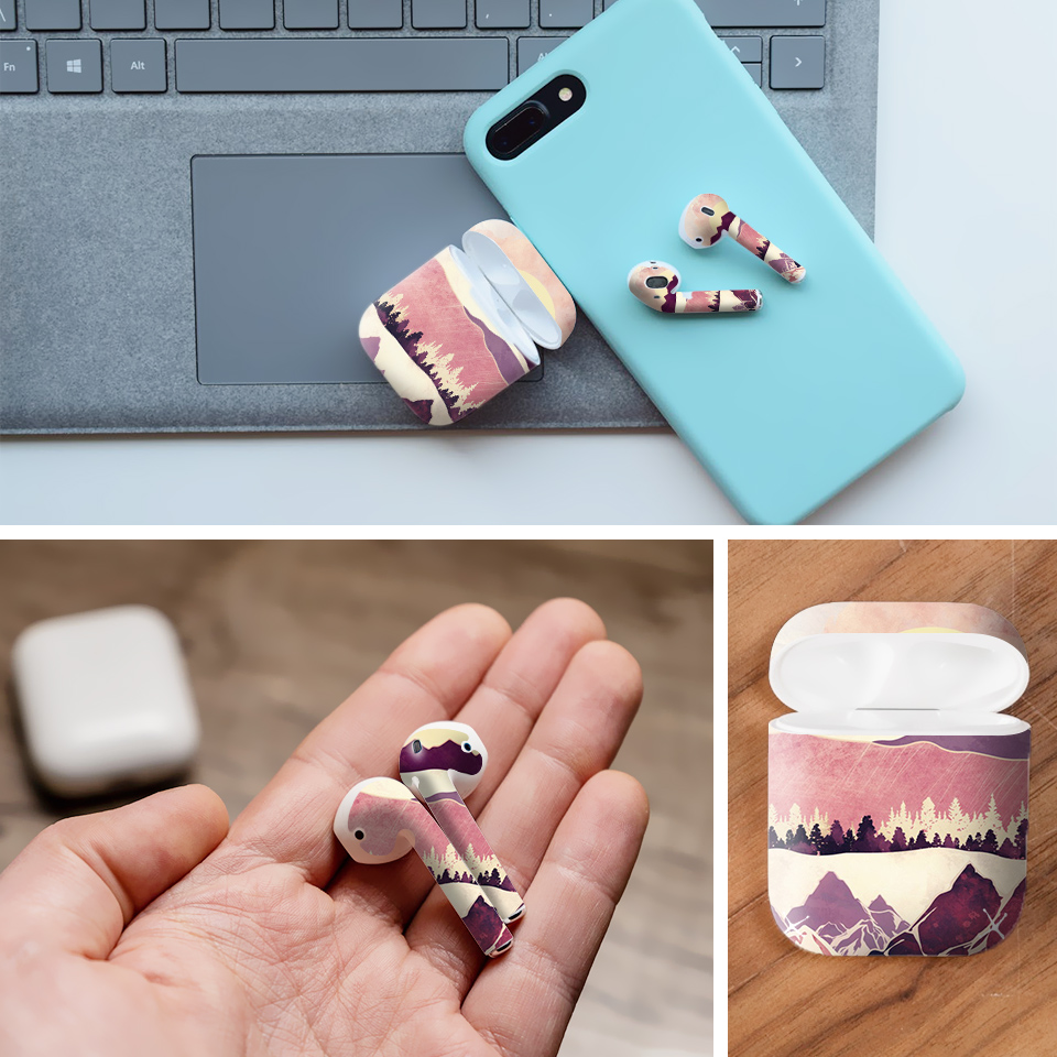 Miếng dán skin chống bẩn cho tai nghe AirPods in hình giả sơn mài - GSM058 (bản không dây 1 và 2)