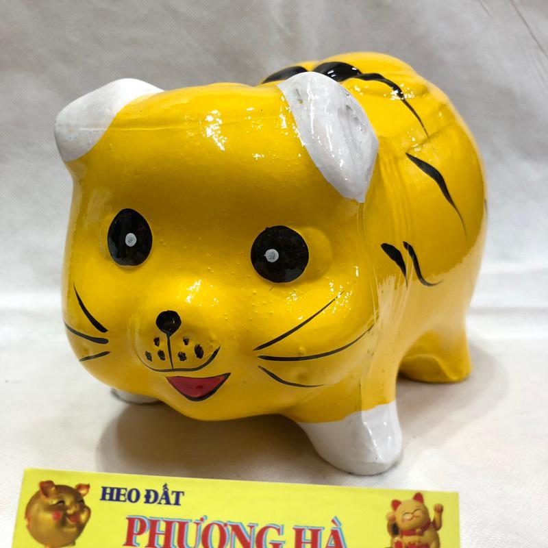 Ống Heo Đất Tiết Kiệm Sơn Phủ Bóng Tiểu Hổ Màu Vàng Tai Trắng Size 22cm * 17cm