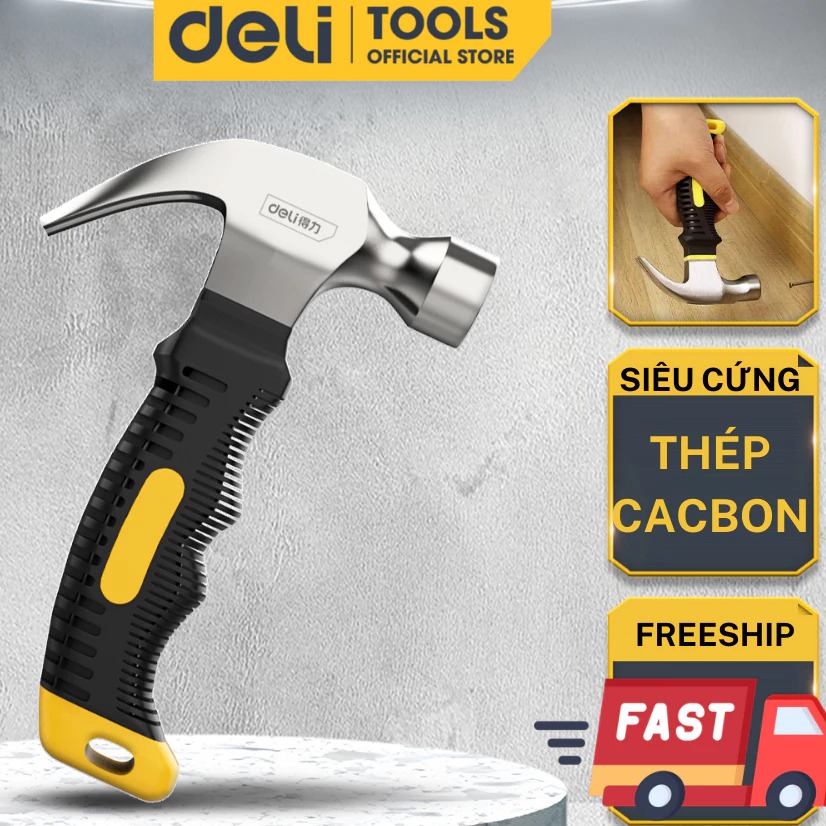 Búa Lùn Nguyên Khối Deli Chính Hãng - Đóng Đinh, Nhổ Đinh Dễ Dàng, Tiện Dụng - Nhỏ Gọn, Tay Cầm Bọc Cao Su - DL441008