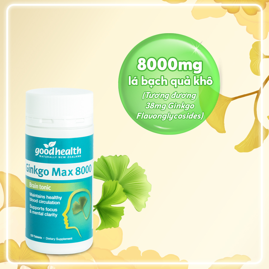 Viên uống bổ não Goodhealth Ginkgo Max 8000 hộp 120 viên- Cải thiện chức năng tuần hoàn não bộ