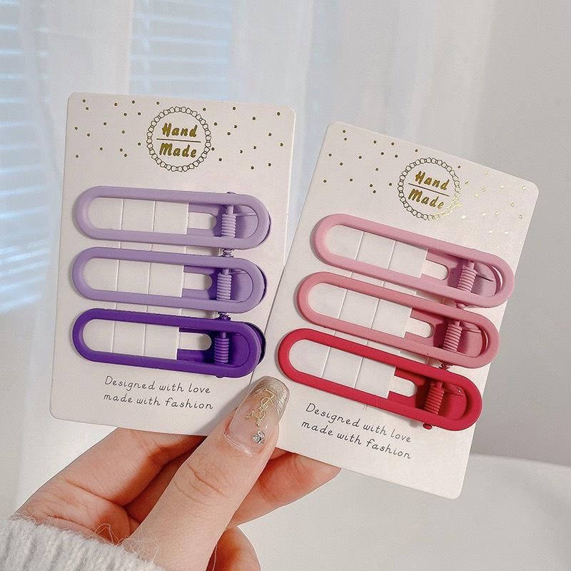 Set 3 Kẹp Tóc Mái Hợp Kim Mỏ Vịt Nhiều Màu Sắc Ngọt Ngào Xinh Xắn Dễ Thương
