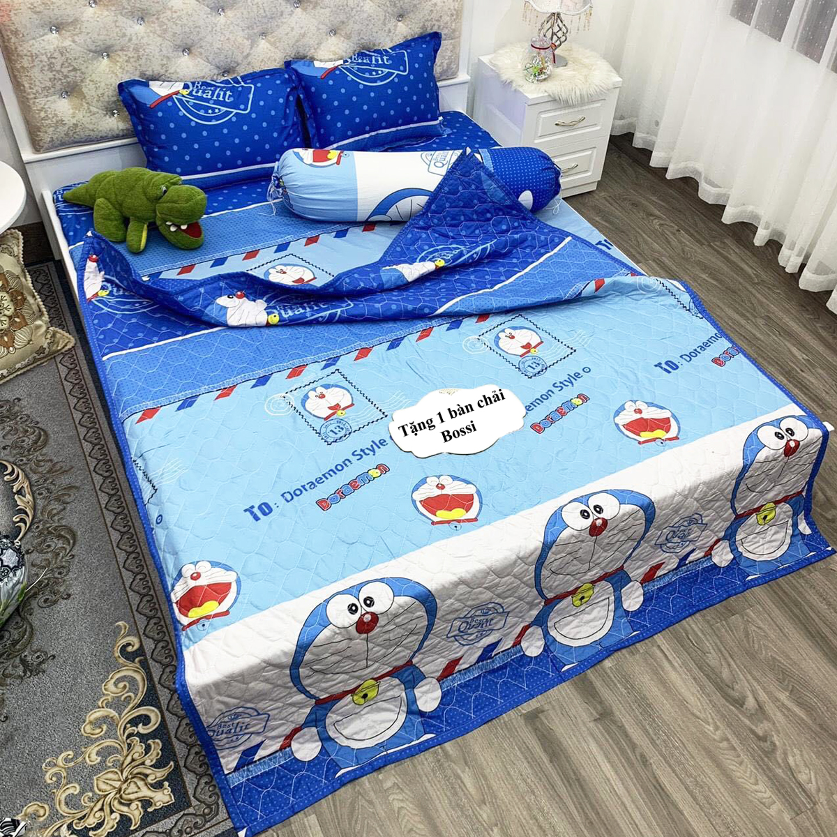 Chăn Thu Hè Cotton Poly Doremon Thư - Tặng 1 Bàn Chải BOSI