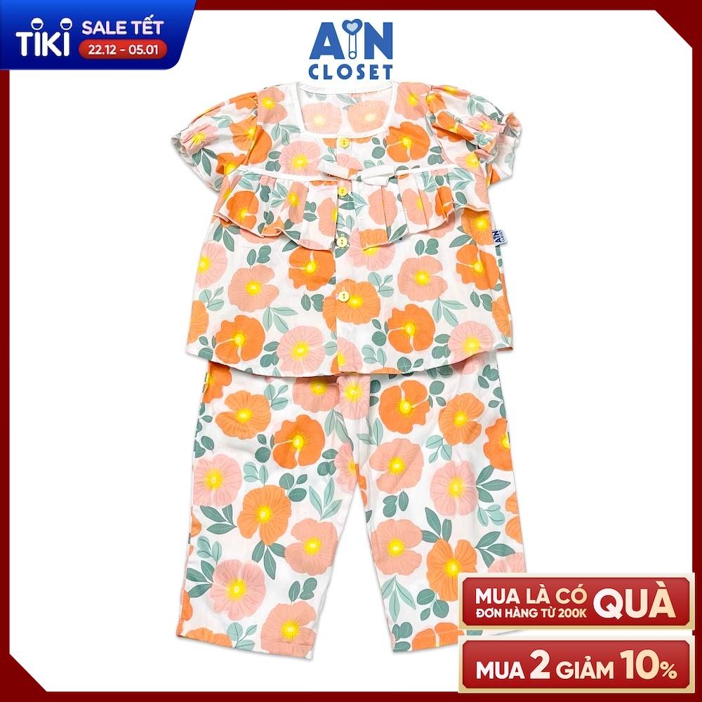 Bộ quần áo dài tay ngắn bé gái họa tiết Hoa Muống Biển cam cotton - AICDBGDAW2RF - AIN Closet