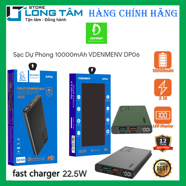 Sạc Dự Phòng Denmen DP06 (có LCD) 10000 mAh - Hàng chính hãng