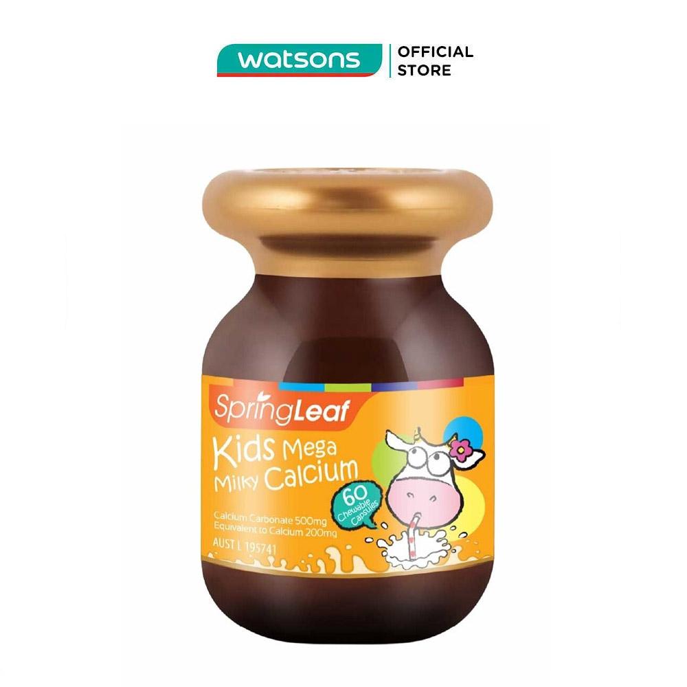 Thực Phẩm Bảo Vệ Sức Khỏe: Spring Leaf Hỗ Trợ Canxi Cho Bé Kids Mega Milky Calcium 60 Viên