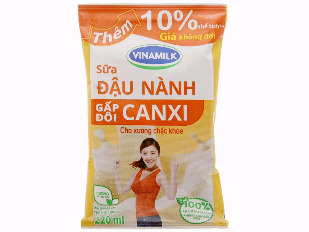 Sữa đậu nành Vinamilk gấp đôi canxi 220ml Thùng 48 bịch