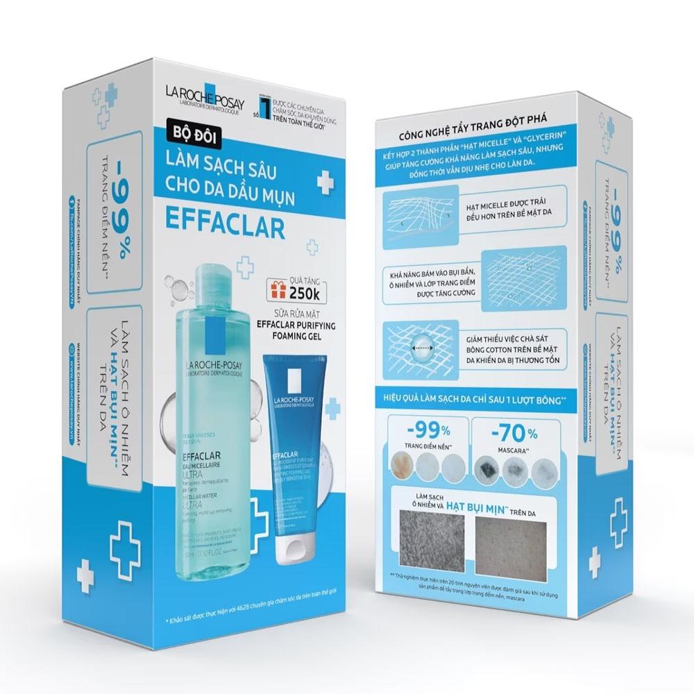 Combo La Roche Posay Effaclar (Micella Water 400ml + Purifying Foaming Gel 50ml)