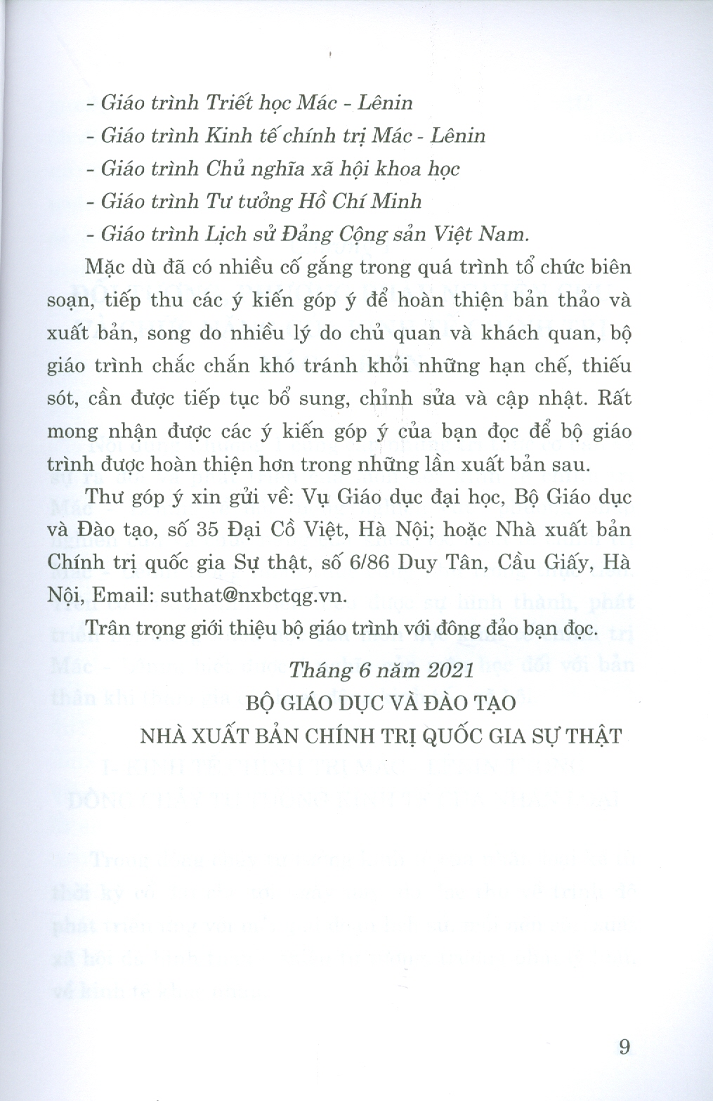 Giáo Trình Kinh Tế Chính Trị Mác – Lênin (Dành Cho Bậc Đại Học Hệ Chuyên Lý Luận Chính Trị) - Bộ mới năm 2021