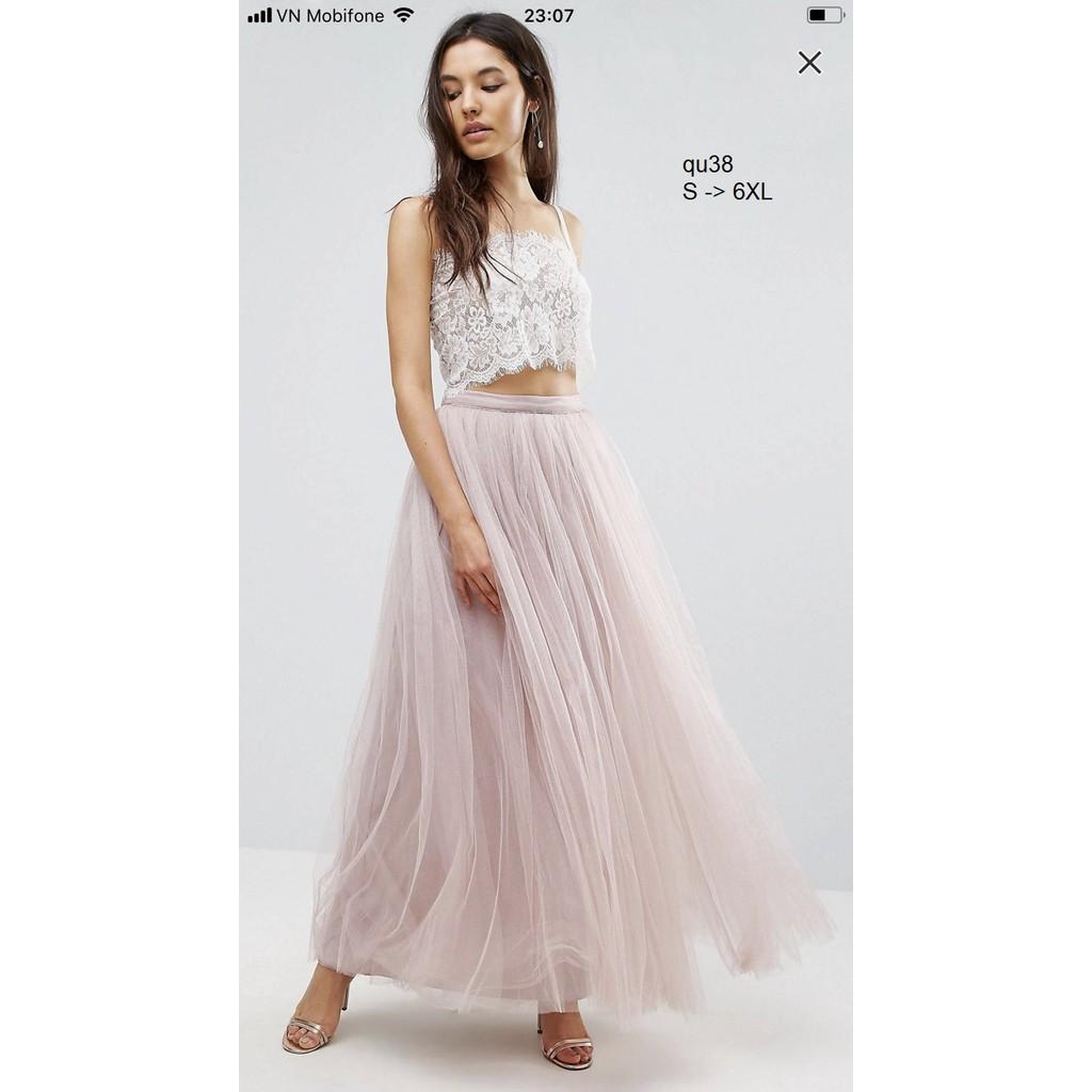 SKIRT116 CHÂN VÁY DÀI PHỐI VOAN LƯỚI