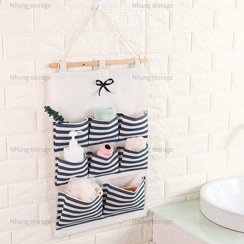 Túi Vải Lưu Trữ Đồ Treo Tường Phong Cách Hàn Quốc Vải Contton Thiết Kế Nhiều Túi Tiện Dụng Gia Đình