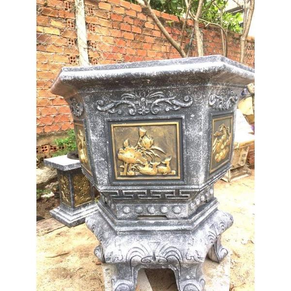 Khuôn Chậu lục giác 60 mẫu sen trúc phúc lòng ghép kèm chân quỳ