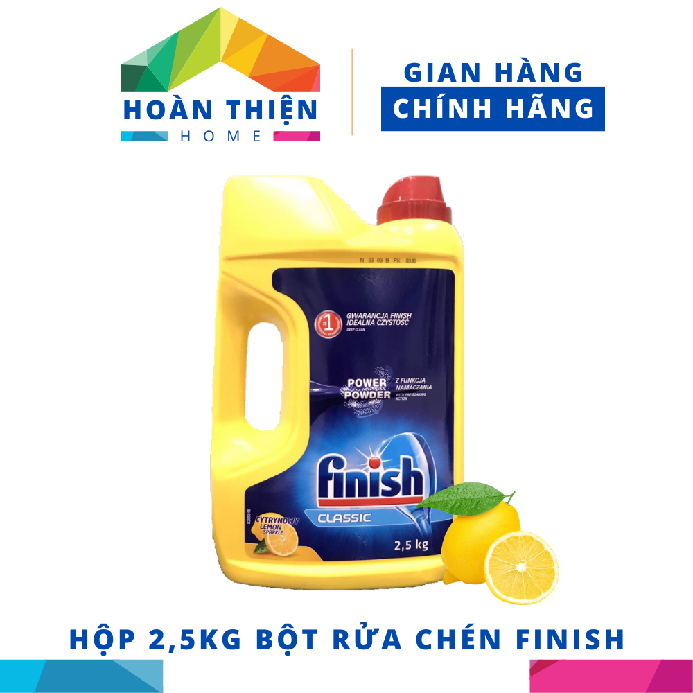 Combo Finish Bột Rửa Chén Hương Chanh Lemon Classic 2.5kg + Nước Làm Bóng Rinse &amp; Shine 400ml