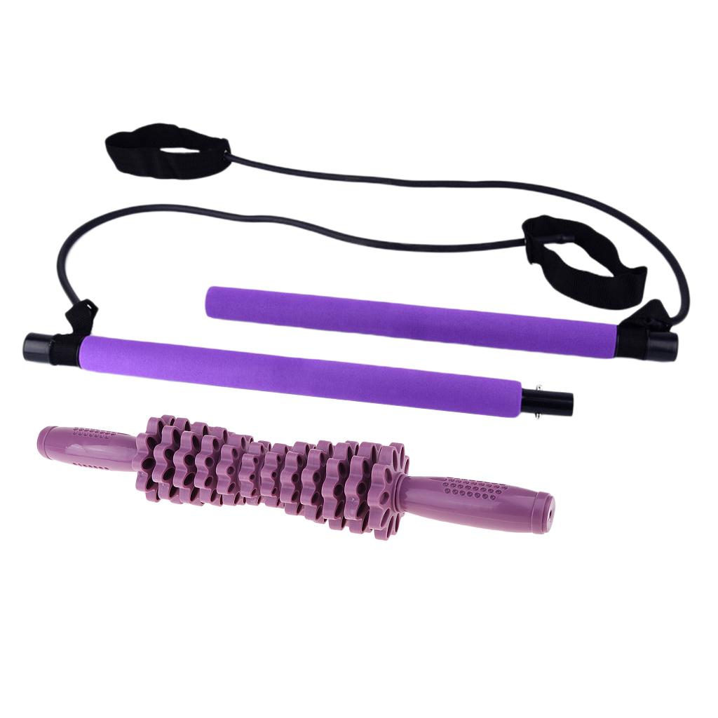 Pilates Bar Kit Gym Yoga Muscle Massage Roller Arms Trainer Toning Equipment