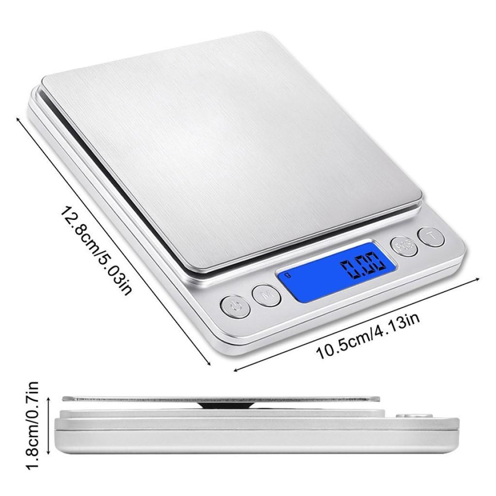 Cân Điện Tử Mini Cao Cấp 2021 0.01g - 3kg - Nhỏ Gọn, Siêu Chính Xác, Thép Không Gỉ, Màn LCD -Tặng 2 Đĩa Cân Và Pin