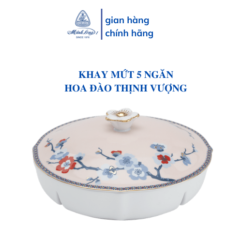 Khay Mứt Sứ Cao Cấp Minh Long 5 ngăn - Hoa Đào Thịnh Vượng