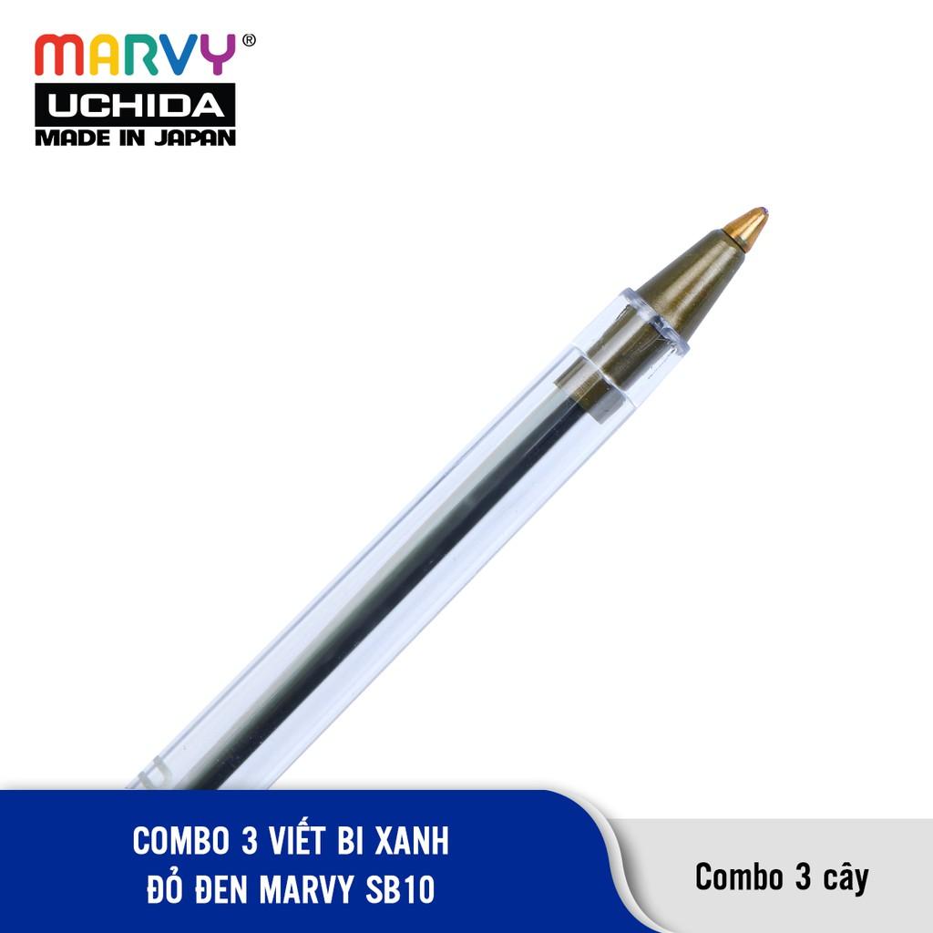 Combo 3 cây Bút bi có nắp mực Đức MARVY SB10 ngòi 1.0mm (xanh đỏ đen)