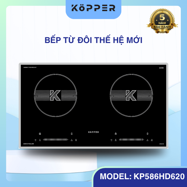 Kopper Bếp Từ Đôi KP586HD620 Công Suất 2600W Mâm Từ Đồng 200mm Chống Trào 9 Tốc Độ Nấu Tiện Lợi Made In Thailand Hàng Chính Hãng