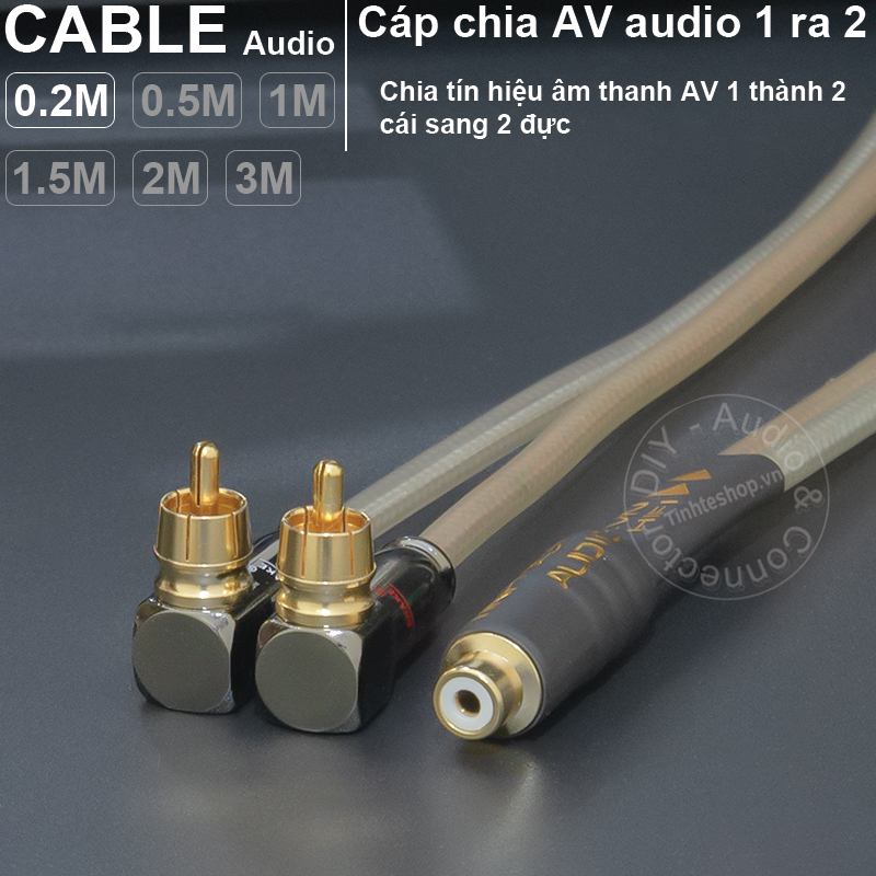 Dây jack chia AV 1 ra 2 DIY 0.2 đến 3 mét - 1 to 2 male AV splitter cable with 90 degree RCA design