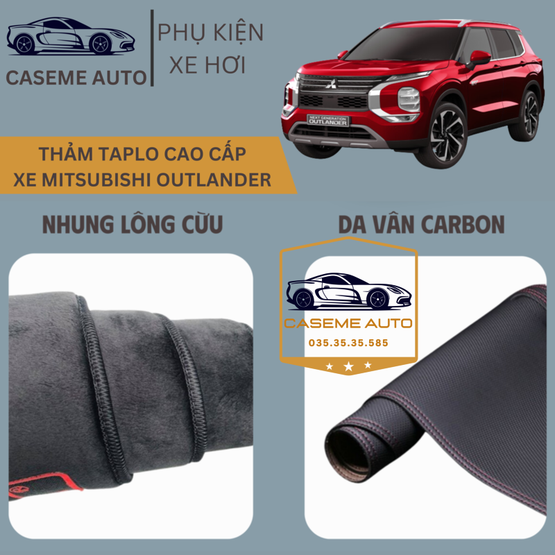 [MITSUBISHI OUTLANDER] Thảm Taplo 3 Lớp Dành Cho Xe MITSUBISHI OUTLANDER, Nhung Lông Cừu Và Da Vân Carbon Cao Cấp - Hàng Chính Hãng