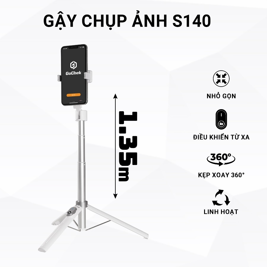 Gậy chụp ảnh 3 chân GoChek S140, Tripod selfie bluetooth có điều khiển cho điện thoại, phục vụ livestream, quay vlog đa năng - Hàng chính hãng