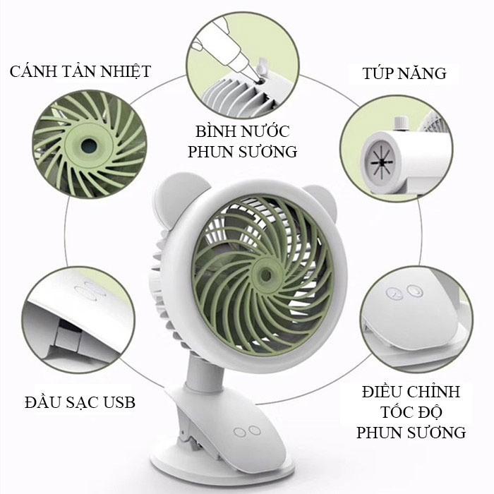 Quạt Hơi Nước Mini Phun Sương Tích Sạc Điện Vouller Có Kẹp Để Bàn Tiện Lợi Như Máy Lạnh Điều Hòa Mini Di Động - Hàng Chính Hãng