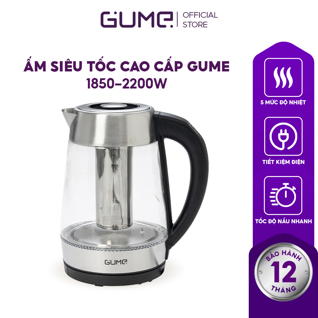Ấm Đun Siêu Tốc Khử Clo GUME Thủy Tinh 1.7L - Hàng Nhập Khẩu Hàn Quốc