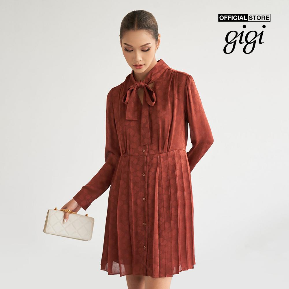 GIGI - Đầm mini tay dài cổ V phối thắt nơ to thời trang G2102D222151