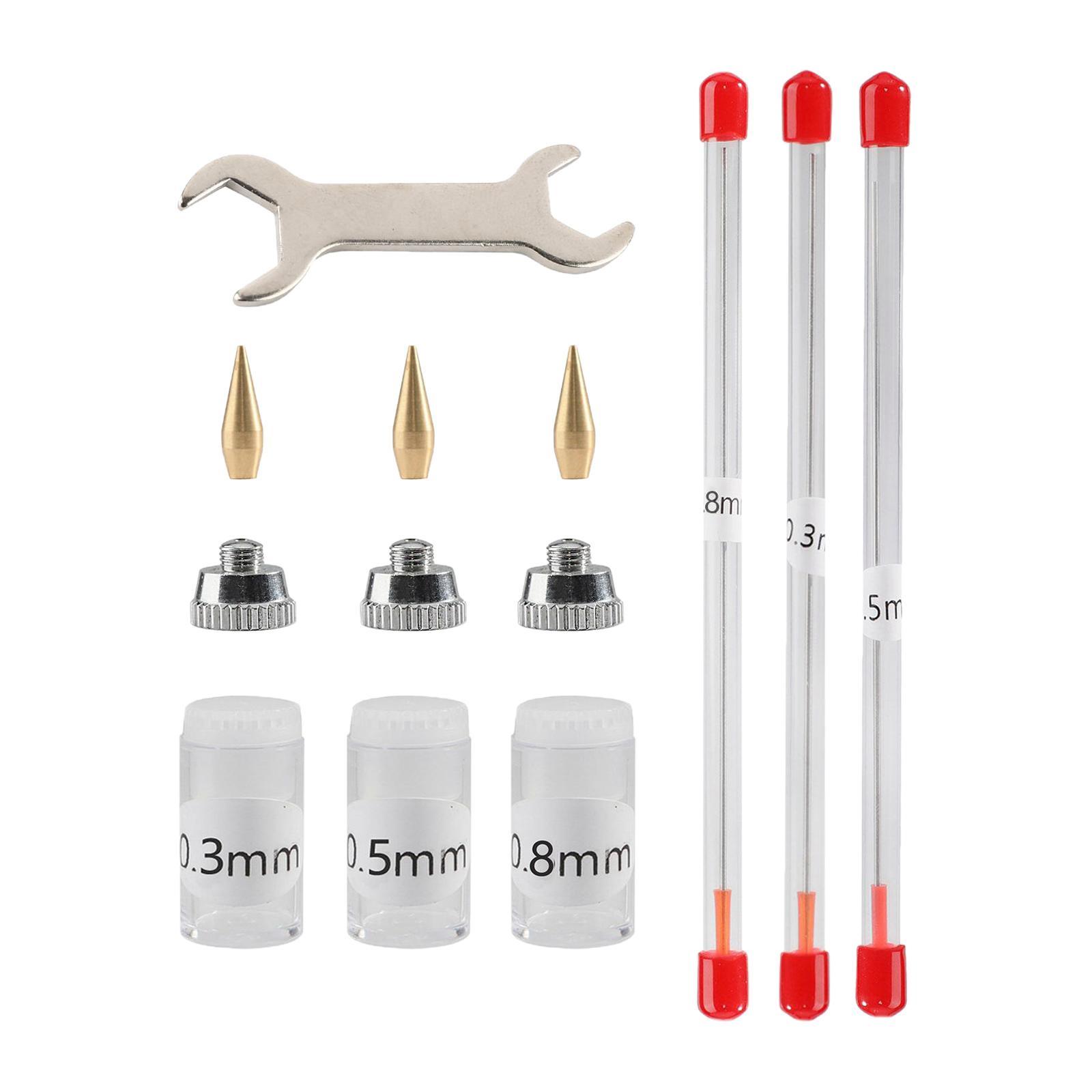 11Pcs 0.3mm 0.5mm 0.8mm Airbrush Nozzle Kits Supplies Mini Wrench Professional with Cleaning Tool Airbrush Spare Parts for Replacement Parts